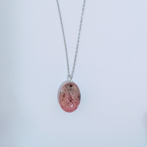 Stainless Steel Chain With Rhodonite Pendant - Picture 4 of 6
